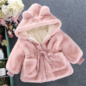 Baby girl clothes winter warm fur coat wool sweater padded jacket big ears thickened quilted cotton baby 211027