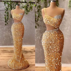 African Sequins Mermaid Prom Dress Beading Sexy One Shoulder Sweet 15 16 Long Dresses Birthday Gowns