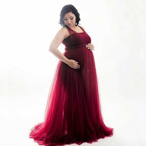 Sexiga moderskapsklänningar Fotografi Props Elegant Splicing Mesh Dress Kvinnor Gravid Maxi Gown Kläder för Fotografier 6 Färg Q0713