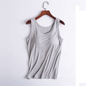 Kvinnors Tank Toppar Modal Andas Kläder Fitness Sexig Sommarväska Byggnad Inbyggd Bra Paddlad BRA Modal Tank Top Camisole 210320