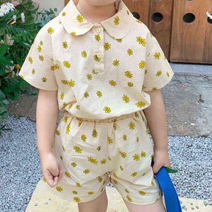 2021 nuevo traje de verano ropa de chico conjunto de ropa camiseta + Pantalones cortos 2 uds flor niños ropa niño conjunto para 2-6 años G220310