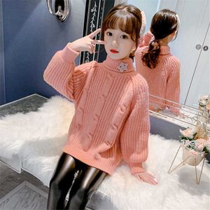 Children's Sweater 2021 Autumn/Winter Kids Knitted turtleneck Pullover Sweater For Girls 3 4 5 6 8 10 Years Y1024