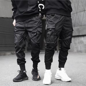 Ribbons Harem Joggers Män Lastbyxor Streetwear 2021 Hip Hop Casual Fickor Bomullspår Man Harajuku Modebyxor