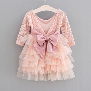 Humor Bear Girls Dress Summer Lacetulle Cake Dresses Ubrania Koronki Długą Rękaw Suknia Princess Dress Baby Dzieci Dziewczyna Dress Q0716