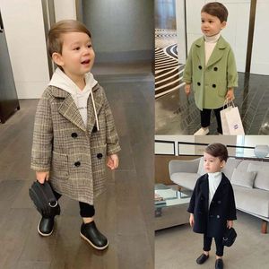 Yüksek Kaliteli Kafes Çocuk Coat Yün Coat Boys Moda Sonbahar Kış Ceket Boy WINDBREAKER Çocuk Kış Palto 790 V2