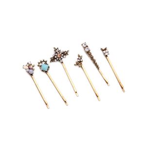 6pcs Retro Gem-Studded Fresh Flowers Ladies Hairpin Combination Matching Headdress European And American Fashion Jewelry Hair Clips & Barret
