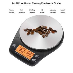 Yieryi 3kg / 0.1g escala de café digital com temporizador Superfície de vidro alta precisão cozinha escalas eletrônicas com luminoso laranja 210927