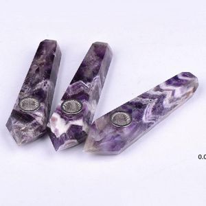 NEWNATURAL CRYSTAL Amethyst Dream Energy Stone Rökning Rör för rök tobak Gemstone Pipe Tower Quartz Points med presentförpackning EWF7497