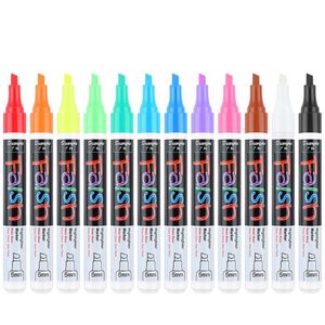 Highlighters Chalk Marker Pen Radera markörer 5 mm Reversibel mejsel Tips Fluorescerande för LED Glas Blackboard Whiteboard