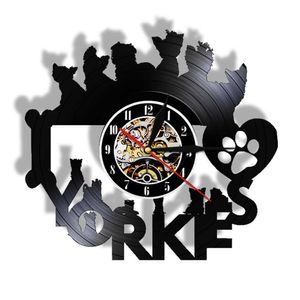 I Love Yorkies Dog Raza Récord de vinilo Reloj de pared Reloj de pared Amantes del hogar Decoración de la casa Yorkie Terrier Retro LP Relojes Negro Wall Art Watch x0726
