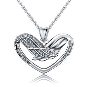 Eudora 100% 925 Sterling Silver Angel Wing Crystal Pendant Neckalce for Women Sliver Chain Fashion Elegant Jewelry Birthday Gift