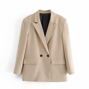 Kvinnor Elegant Blazer Långärmad Double Breasted Slim Check Coat Office Work Suitjacka Ytterkläder 210520