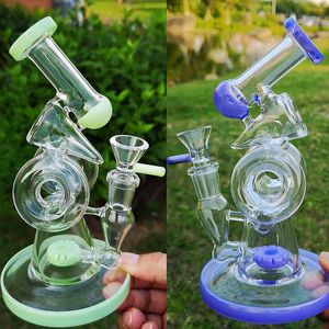 Slitted Donut Perc Double Recycler Sidecar Hookahs 7 Inch 14mm Female Joint Glass Water Bong 5mm Thick Bongs Oil Dab Rigs With Bowl