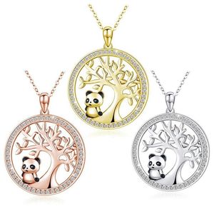 Anhänger-Halsketten, runde Kristall-Halskette, Bambus-Geschenk für Panda-Liebhaber-Frauen, süßes Tier