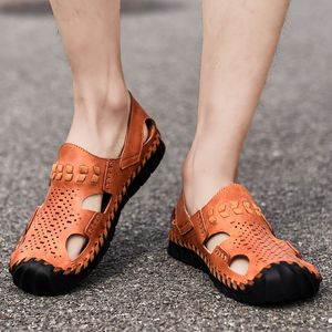 Summer Fashion Top Womens Quality Mens Sandals Black Brown Leather Sandy Beach Sandal Men Shoes Size 38-44 Code: 92-1766637