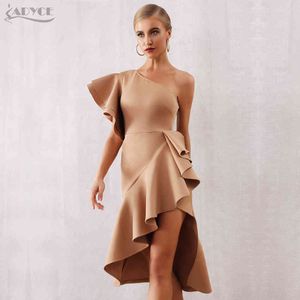 Summer Women One Bar Ramię Celebrity Party Dress Sexy Khaki Czerwone Ruffles Bodycon Mermaid Club 210423