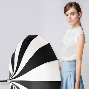 Schwarz-weiß gestreifter langer Griff für Damen, klassischer Pagoden-Hochzeitsschirm, Sonnenschutz, winddicht, Regenschirm 632 V2