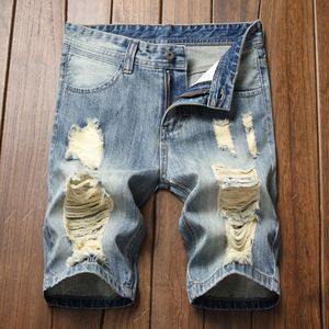 Moda casual homens jeans curtas calça personalidade rasgada fina fit calças calças calções