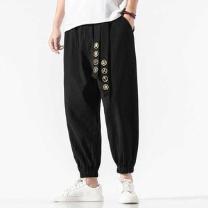 2021 Embroidery Mens Harem Trousers Loose Cotton Men Jogging Pants Harajuku Ankle-Length Pants Male Oversized New Dropshipping Y0927