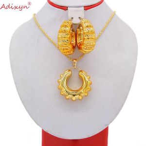 Adixyn Hohl Indien Schmuck Set Gold Farbe Ohrring/Halskette/Anhänger Mode Afrikanische Frauen Hochzeit Schmuck N10162 H1022