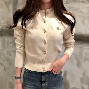 Jmprs moda mulheres cardigan camisola primavera de malha manga longa casaco casual único breasted coreano fino chique feminina top 211103