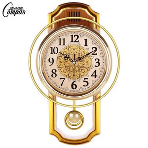 Duży Vintage Zegar ścienny Luksusowy Wahadło Proste Stylowe Salon Zegary Nordic Creative Wall Zegarki Horloge Home Decor C60ZB 210930