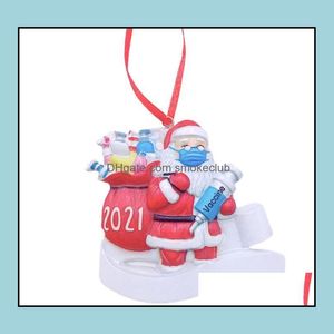 Decorações de Natal Festa festiva Fontes Home Garden 500 Pcs 2021 Decoração Quarentine Ornamentos Resina Santa Claus com máscara decorar