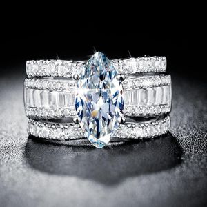 Ringos de cluster 2021 Luxury marquise 925 Sterling Silver Wedding Ring Set Africa Bridal for Women Lady Anniversary Gift Jewelry Wholesale R538