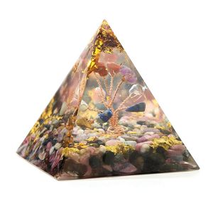 Ghiaia naturale Pietre preziose sciolte Albero della vita 7 Chakra Convertitore di energia Piramidi in resina Reiki Guarigione Cristallo Rilassante Umore Piramide Ornamento Artigianato