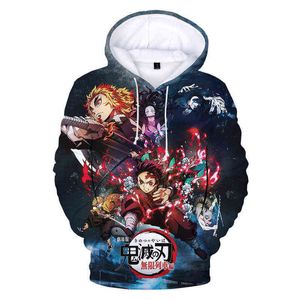 2021 Demon Slayer 3d tryckt hoodie sweatshirts män kvinnor mode casual anime pullover unisex hajuku streetwear cool hoodies y211118