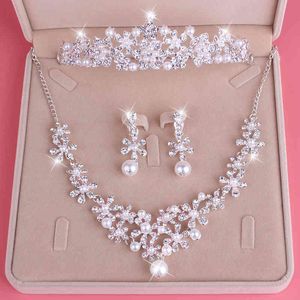 Wedding Bride Jewelry Pearl Tiara Earrings Sets for Women Hair Accessories Crowns Necklace Set Tiaras Diadema