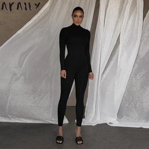 Bodycon elastic slim romer kvinnlig svart vit turtleneck solid jumpduit kvinnor en bit outfit jumpsuit damer kvinnors jumpsuits rompers