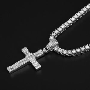 Цепи 2021 Bling Pave Rhinestones Hip Hop Теннисная цепь с крестом ожерелье для мужчин Ювелирные изделия