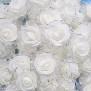 50pcs cm Mini Silk Foam Artificial Rose Flowers White Beige Heads For Wedding Home Decoration DIY Handmade Wreath Decorative Wreaths