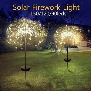 Lawn Lamps Solar Powered Outdoor Grass Globe Dandelion Fireworks Lamp Flash String 90  120 150 LED For Garden Landscape Holiday Light