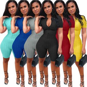 Women Sexy Short Sleeve Zipper Casual Sports Jumpsuts Designer Summer Solid Color Rompers Club Tight Fashion Overalls Pants