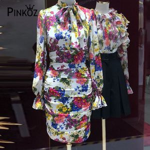Primavera Outono Chegada Luxo Lantejoulas Flor Impresso Lace Up Bow Ruched Bodycon Dress Dress Night Night Mini Slim Vestidos 210421