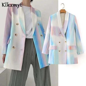 Klkxmyt blazer donna stile inghilterra ufficio stampa graffiti doppio petto casual feminino za s e giacche 210527