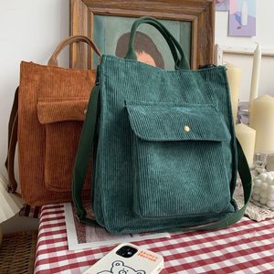 Shoulder Bags 2021 Corduroy Bag Women Vintage Shopping Zipper Girls Student Bookbag Handbags Casual Tote With Outside Pocket