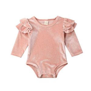 Moda 0-24m Moda Autunno Autunno Neonato Bambini Bambina Abbigliamento Voli a Fly-Sleeve Casual Pagliaccetto Pink Solid Youtsuit G1221