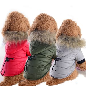 Dog Down Jacket Hoodie Coat Winter Waterproof Dog Apparel Warm Clothes Clothing Thick Padded for Small Dogs Chihuahua Poodle 3 Color Wholesale Red XS A206