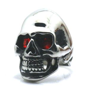 Anéis de cluster Tamanho dos EUA 7 a 13 Mens Meninos 316L Aço Inoxidável Rock Red Stone Eyes Skull Ring Est