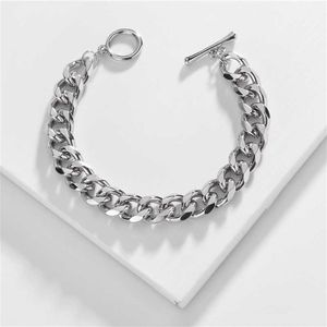 Srcoi Punk Figaro Chain Cuban Bracelet Toggle Clasps Link Chain Bracelets Gold Silver Color Charm Women Party Fashion Jewelry Q0719