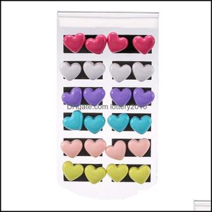 Jewelry12 Pairs/Set Cute Women Various Colored Mini Heart Shape Stud Earrings With Child Girls Kids Earring Childrens Day Gift Jewelry Drop