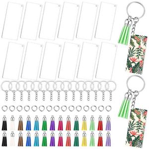 88pcs Acrylic Keychain Blanks with Key Rings Rectangle Clear Discs Circles Colorful Tassel Pendants for Diy Projects Crafts H0915