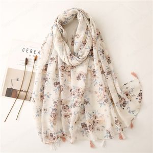 Women Autumn Fashion Vintage Floral Tassel Viscose Shawl Print Wrap Pashmina Bufandas Muslim Hijab Snood