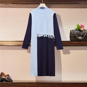 Vestidos casuais longos tricotados mulheres grandes mulheres maxi camisola vestido quente gola alta solta borla alta rua ensino midi pulôver femme