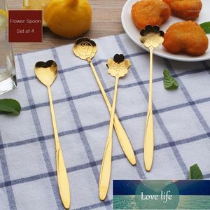 Set of 4 Long Handle Flower Spoon Stainless Steel Teaspoon Dessert Ice Cream Coffee Stirring Bar Spoons1 Factory price expert design Quality Latest Style Original