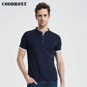 Coodrony Marka Yumuşak Pamuk Kısa Kollu T Gömlek Erkek Giysileri Yaz Tüm Maç Iş Rahat Mandarin Yaka T-shirt S95092 210623