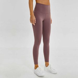 Wholesale womens yoga pants for sale - Group buy Naked Material Women yoga pants L Solid Color Sports Gym Wear Leggings High Waist Elastic Fitness Lady Overall Tights Workout